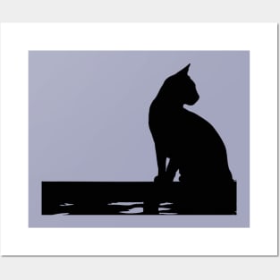 Silhouette Of A Black Cat Sitting On A Fence Cut Out Posters and Art